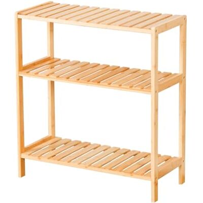 KARAT Bamboe rek – smal rek op voet voor badkamer, slaapkamer, woonkamer – elegante bloementrap – decoratieve bloemenbank 34 x 33 x 100 cm – model Kansas (3 niveaus) KARAT Bamboe rek – smal rek op voet voor badkamer, slaapkamer, woonkamer – elegante bloementrap – decoratieve bloemenbank 34 x 33 x 100 cm – model Kansas (3 niveaus)