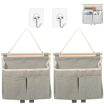 Noaxylic Set van 2 hangende opbergzakken, opvouwbare opbergtas Wandorganizer met 2 haken, voor thuis, badkamer, kantoor, caravan, camping Noaxylic Set van 2 hangende opbergzakken, opvouwbare opbergtas Wandorganizer met 2 haken, voor thuis, badkamer, kantoor, caravan, camping