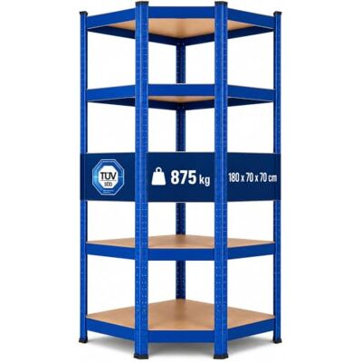 Arebos Hoekrek voor zware lasten, 875 kg, eenvoudige montage door insteeksysteem, 180 x 70 x 70 cm, 5 MDF-planken, tot 175 kg per plank, blauw Arebos Hoekrek voor zware lasten, 875 kg, eenvoudige montage door insteeksysteem, 180 x 70 x 70 cm, 5 MDF-planken, tot 175 kg per plank, blauw