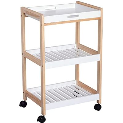 HOMCOM Serveerwagen Keukenwagen met wieltjes, 2 Planken, Wit HOMCOM Serveerwagen Keukenwagen met wieltjes, 2 Planken, Wit
