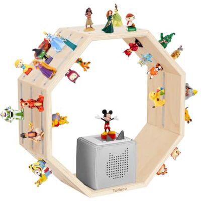 Todeco Magnetisch rek voor Tonie Box en Tonies, achthoekig Tot 60-70 tonies, muur of neerzetten, robuust hout, compatibel met Tonie Box en laadstation, voor kinderkamers Todeco Magnetisch rek voor Tonie Box en Tonies, achthoekig Tot 60-70 tonies, muur of neerzetten, robuust hout, compatibel met Tonie Box en laadstation, voor kinderkamers