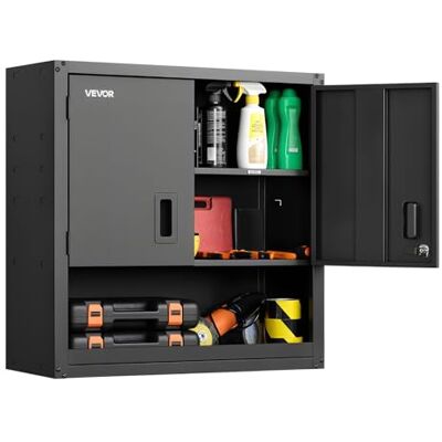 VEVOR Metalen wandkast, 190 x 77 x 190 cm (b x d x h), zwevende opbergkast van staal met afsluitbare deuren en verstelbaar rek voor garage, kelder, keuken, magazijn, montage VEVOR Metalen wandkast, 190 x 77 x 190 cm (b x d x h), zwevende opbergkast van staal met afsluitbare deuren en verstelbaar rek voor garage, kelder, keuken, magazijn, montage