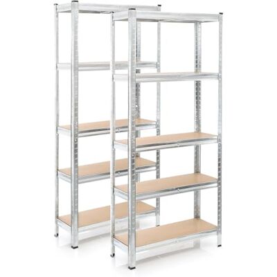 WilTec Set van 2 zware rekken 174 x 75 x 30 cm, totale belasting 875 kg, steekrek van verzinkt staal met 5 planken, werkplaatsrek WilTec Set van 2 zware rekken 174 x 75 x 30 cm, totale belasting 875 kg, steekrek van verzinkt staal met 5 planken, werkplaatsrek
