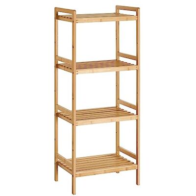 SONGMICS Bamboe rek met 4 niveaus, opbergkast voor badkamer, boekenkast, 45 x 31,5 x 111 cm, voor woonkamer, slaapkamer, balkon, houtkleur (BCB074N01) SONGMICS Bamboe rek met 4 niveaus, opbergkast voor badkamer, boekenkast, 45 x 31,5 x 111 cm, voor woonkamer, slaapkamer, balkon, houtkleur (BCB074N01)