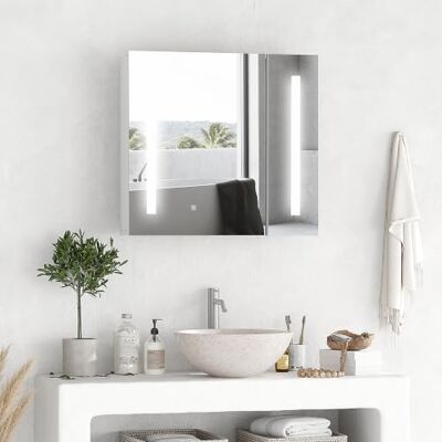 kleankin Toiletkast, spiegelend, led, 70 x 15 x 65 cm, wit Badkamermeubel, 2 deuren, 3 niveaus kleankin Toiletkast, spiegelend, led, 70 x 15 x 65 cm, wit Badkamermeubel, 2 deuren, 3 niveaus