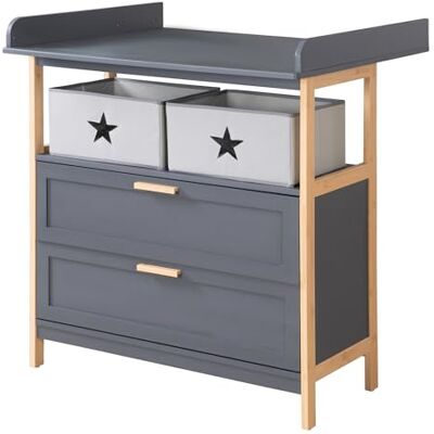 roba Berlin luiercommode van bamboehout – 2 laden en 1 vak – 2 dozen van canvas en wandbevestiging inbegrepen – afneembaar plan voor overgang naar een eenvoudige commode – antraciet roba Berlin luiercommode van bamboehout – 2 laden en 1 vak – 2 dozen van canvas en wandbevestiging inbegrepen – afneembaar plan voor overgang naar een eenvoudige commode – antraciet