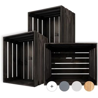 Creative Set van 3 zwarte houten kisten, 50 x 40 x 30 cm, vintage opslag, decoratieve kist, doos decoratie Creative Set van 3 zwarte houten kisten, 50 x 40 x 30 cm, vintage opslag, decoratieve kist, doos decoratie