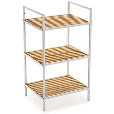 Versa Willow badkamerkast met 3 planken van bamboe en metaal, 70 x 32,5 x 39 cm, wit Versa Willow badkamerkast met 3 planken van bamboe en metaal, 70 x 32,5 x 39 cm, wit