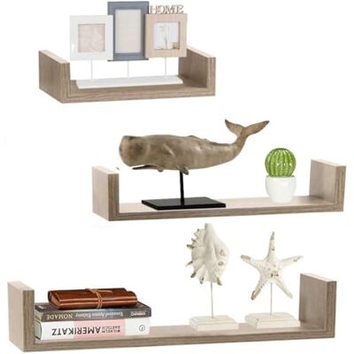 BAKAJI Set van 3 moderne designwandplanken met zijranden, 1 plank van MDF-hout, verschillende maten (eiken) BAKAJI Set van 3 moderne designwandplanken met zijranden, 1 plank van MDF-hout, verschillende maten (eiken)