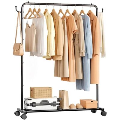Yorbay Robuust kledingrek met wielen: metalen kapstok met bagagerek robuust en ruimtebesparend kledingrek voor slaapkamer wasruimte en winkel (118 cm) Yorbay Robuust kledingrek met wielen: metalen kapstok met bagagerek robuust en ruimtebesparend kledingrek voor slaapkamer wasruimte en winkel (118 cm)