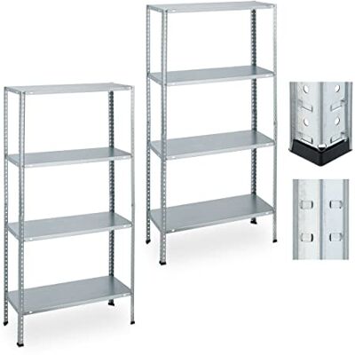 Relaxdays Set van 2 zware rekken voor zware lasten, 147,5 x 75,5 x 30,5 cm, 160 kg, verzinkt staal, zilver Relaxdays Set van 2 zware rekken voor zware lasten, 147,5 x 75,5 x 30,5 cm, 160 kg, verzinkt staal, zilver