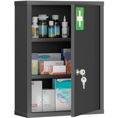 kleankin Pharma kast afsluitbaar 3 compartimenten 40x15x53,5cm zwart Apothekerkast, apothekerkast, EHBO-kast met 2 sleutels, staal kleankin Pharma kast afsluitbaar 3 compartimenten 40x15x53,5cm zwart Apothekerkast, apothekerkast, EHBO-kast met 2 sleutels, staal
