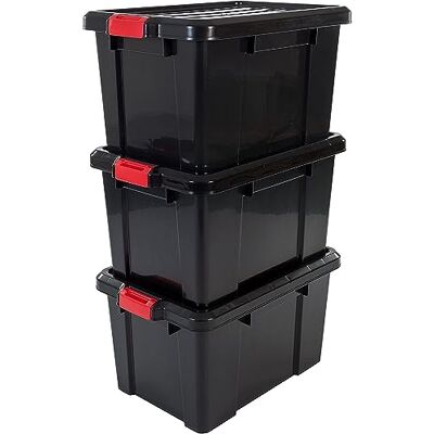 Iris Ohyama Amazon Basics, set van 3 opbergdozen DIY 50 L clips sluiting stapelbaar garage power box SK-450 transparant. Iris Ohyama Amazon Basics, set van 3 opbergdozen DIY 50 L clips sluiting stapelbaar garage power box SK-450 transparant.