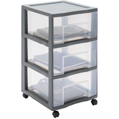 Sundis Tag Tower XL Opbergtoren van grijs plastic, met wielen, 3 grote transparante lades, hoogte 64,5 cm, ideaal als bureau-organizer, voor lessen, documenten, benodigdheden, accessoires Sundis Tag Tower XL Opbergtoren van grijs plastic, met wielen, 3 grote transparante lades, hoogte 64,5 cm, ideaal als bureau-organizer, voor lessen, documenten, benodigdheden, accessoires