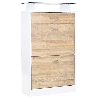 HOMCOM Schoenenkast, 2 klapdeuren, eiken, wit HOMCOM Schoenenkast, 2 klapdeuren, eiken, wit