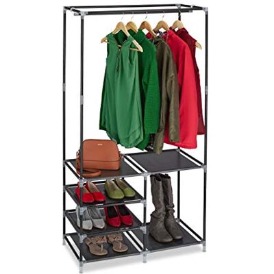 Relaxdays Open kast voor 10 paar schoenen, kledingstang, kledingkast, 160 x 84 x 43 cm, zwart Relaxdays Open kast voor 10 paar schoenen, kledingstang, kledingkast, 160 x 84 x 43 cm, zwart
