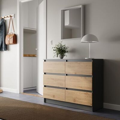 Home Collective Commode 80 95 120 140 cm breed met lades Comò antraciet in ambachtelijk eikenhout kast met dressoir hoge dressoir organizer breedte 95 cm 6 lades Home Collective Commode 80 95 120 140 cm breed met lades Comò antraciet in ambachtelijk eikenhout kast met dressoir hoge dressoir organizer breedte 95 cm 6 lades