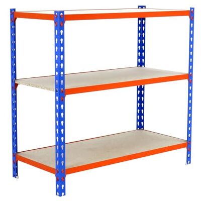 Simon Rack Maderclick Opbergrek, 900 x 1000 x 300 mm, 3 niveaus van hout, 150 kg, buigpunt, rek voor zware lasten, garagerek, blauw/oranje/verzinkt Simon Rack Maderclick Opbergrek, 900 x 1000 x 300 mm, 3 niveaus van hout, 150 kg, buigpunt, rek voor zware lasten, garagerek, blauw/oranje/verzinkt