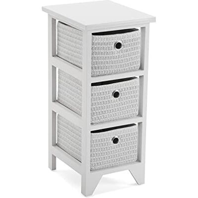 Versa Ohai Badkamerkast, commode om te organiseren, moderne opslag, commode met 3 laden, afmetingen (H x B x L) 56 x 30 x 25 cm, hout, kleur: wit Versa Ohai Badkamerkast, commode om te organiseren, moderne opslag, commode met 3 laden, afmetingen (H x B x L) 56 x 30 x 25 cm, hout, kleur: wit