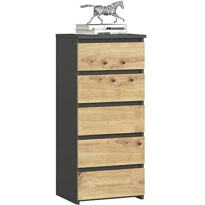 Home Collective Commode met 5 laden Voor slaapkamer, hal, woonkamer Met laden 40 cm breed en 92 cm hoog Artistiek eiken grafiet Multifunctioneel dressoir Smalle kast Home Collective Commode met 5 laden Voor slaapkamer, hal, woonkamer Met laden 40 cm breed en 92 cm hoog Artistiek eiken grafiet Multifunctioneel dressoir Smalle kast