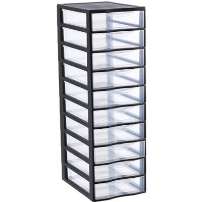 Sundis Orgamix Opbergtoren van kunststof, zwart, 10 transparante laden, DIN A4-papier, hoogte 81,5 cm, ideaal voor kantoor, cursus, documenten, benodigdheden, accessoires Sundis Orgamix Opbergtoren van kunststof, zwart, 10 transparante laden, DIN A4-papier, hoogte 81,5 cm, ideaal voor kantoor, cursus, documenten, benodigdheden, accessoires