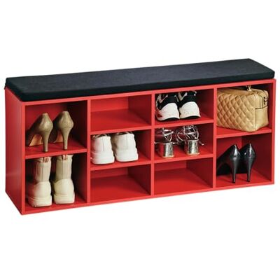 Kesper 15983 13 schoenenkast met zitkussen, materiaal: spaanplaat, afwerking, afmetingen: B 103,5 x H 48 x D 29,5 cm, kleur: rood, zwart Kesper 15983 13 schoenenkast met zitkussen, materiaal: spaanplaat, afwerking, afmetingen: B 103,5 x H 48 x D 29,5 cm, kleur: rood, zwart