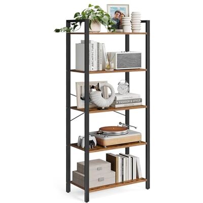 VASAGLE LLS061B01 kast met 5 planken, boekenkast, opbergkast met stalen frame, voor woonkamer, kantoor, entree, industriële stijl, rustiek bruin en zwart VASAGLE LLS061B01 kast met 5 planken, boekenkast, opbergkast met stalen frame, voor woonkamer, kantoor, entree, industriële stijl, rustiek bruin en zwart