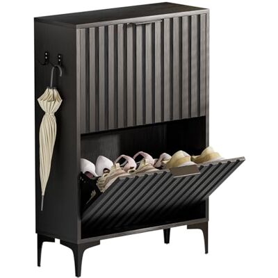 Yorbay Schoenenkast Slim met 2 kleppen, schoenenkast voor 8-12 paar Ruimtebesparende schoenen met 2 haken en verstelbare vakken voor hal, entree, woonkamer, zwart Yorbay Schoenenkast Slim met 2 kleppen, schoenenkast voor 8-12 paar Ruimtebesparende schoenen met 2 haken en verstelbare vakken voor hal, entree, woonkamer, zwart