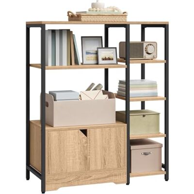 WOLTU RGB08hei Boekenkast met kast, keukenrek, bureaurek van metaal en MDF, 80 x 35 x 97 cm, licht eiken 80x35x97 cm, Étagère Style Industriel, Structure Métallique, Noir + Chêne Clair WOLTU RGB08hei Boekenkast met kast, keukenrek, bureaurek van metaal en MDF, 80 x 35 x 97 cm, licht eiken 80x35x97 cm, Étagère Style Industriel, Structure Métallique, Noir + Chêne Clair