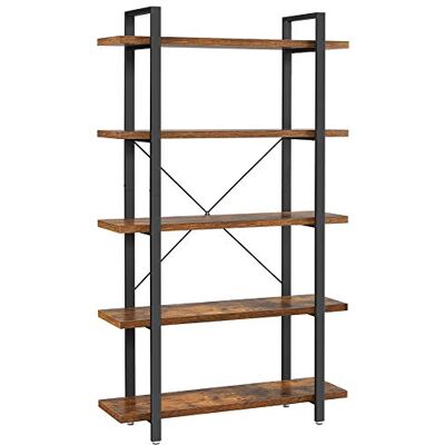 VASAGLE boekenplank, stabiele staande plank met 5 plankenniveaus, woonkamerplank in industriële uitvoering, eenvoudige montage, woonkamer, slaapkamer, kantoor, vintage, donkerbruine LLS55BX VASAGLE boekenplank, stabiele staande plank met 5 plankenniveaus, woonkamerplank in industriële uitvoering, eenvoudige montage, woonkamer, slaapkamer, kantoor, vintage, donkerbruine LLS55BX