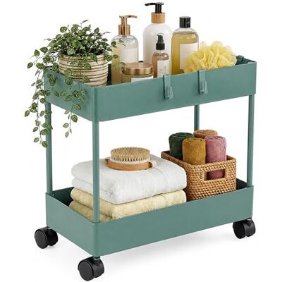 Relaxdays Trolley met 2 etages, rolwagen voor keuken, groen Relaxdays Trolley met 2 etages, rolwagen voor keuken, groen