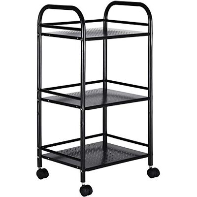 BAKAJI Metalen opbergwagen voor badkamer, keuken, kapper of schoonheidsspecialiste, 4 zwenkwielen, 3 planken, afmetingen 40 x 35 x 75 cm, multifunctionele trolley met 3 niveaus (zwart) BAKAJI Metalen opbergwagen voor badkamer, keuken, kapper of schoonheidsspecialiste, 4 zwenkwielen, 3 planken, afmetingen 40 x 35 x 75 cm, multifunctionele trolley met 3 niveaus (zwart)