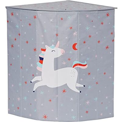 LOVE !T STORE !T Love It Store It Wasmand met deksel, wasmand voor kinderkamer, versterkt met hout, geschikt voor slaapkamerhoek, grijs met eenhoorn, 35 x 35 x 50 cm LOVE !T STORE !T Love It Store It Wasmand met deksel, wasmand voor kinderkamer, versterkt met hout, geschikt voor slaapkamerhoek, grijs met eenhoorn, 35 x 35 x 50 cm