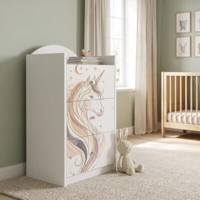 Happy Babies Kindercommode wit met 3 laden, ladekast met mooie print, waskast voor kinderkamer, babykamer, uniseks, nr. 387 Happy Babies Kindercommode wit met 3 laden, ladekast met mooie print, waskast voor kinderkamer, babykamer, uniseks, nr. 387