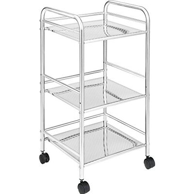 BAKAJI Opbergwagen van verchroomd staal voor badkamer, keuken, kapper of schoonheidsspecialiste, 4 zwenkwielen, 3 planken, afmetingen 40 x 35 x 75 cm, multifunctionele trolley met 3 niveaus BAKAJI Opbergwagen van verchroomd staal voor badkamer, keuken, kapper of schoonheidsspecialiste, 4 zwenkwielen, 3 planken, afmetingen 40 x 35 x 75 cm, multifunctionele trolley met 3 niveaus