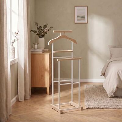 IDIMEX Medina slaapkamerkast nachtkastje dubbel kledingrek, van MDF, decor Sonoma eiken en gelakt metaal, wit IDIMEX Medina slaapkamerkast nachtkastje dubbel kledingrek, van MDF, decor Sonoma eiken en gelakt metaal, wit