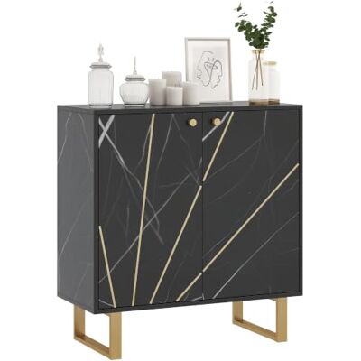 HOMCOM Opbergkast, 76 x 35 x 77 cm, marmerlook, zwart Dressoir voor woonkamer, 1 kast met 2 deuren, verstelbare plank, metalen poten HOMCOM Opbergkast, 76 x 35 x 77 cm, marmerlook, zwart Dressoir voor woonkamer, 1 kast met 2 deuren, verstelbare plank, metalen poten