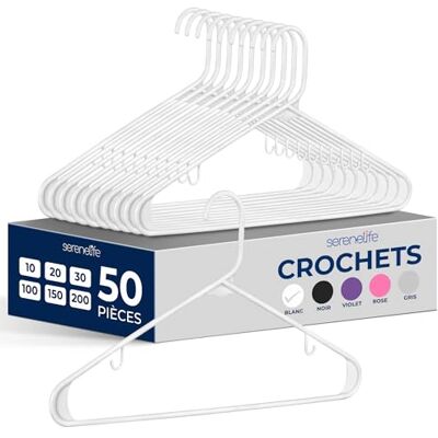 SereneLife Kleerhangers van kunststof, wit, 50 stuks, dun en duurzaam, ruimtebesparend, belastbaar tot 2,5 kg, ideaal voor jassen, pakken, jurken en dagelijks gebruik SereneLife Kleerhangers van kunststof, wit, 50 stuks, dun en duurzaam, ruimtebesparend, belastbaar tot 2,5 kg, ideaal voor jassen, pakken, jurken en dagelijks gebruik