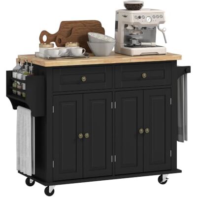 HOMCOM Serveerwagen voor keuken, meerdere vakken, 2 laden, 2 kasten, 2 deuren, met plank, flessenrek, theedoekhouder, MDF HOMCOM Serveerwagen voor keuken, meerdere vakken, 2 laden, 2 kasten, 2 deuren, met plank, flessenrek, theedoekhouder, MDF