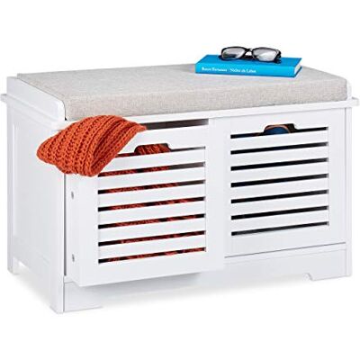 Relaxdays , Witte opbergruimte, 2 manden, gevoerde keukenbank, landelijke stijl, commode, h x b x d 44 x 72 x 35 cm, vezelplaat, 1 element Relaxdays , Witte opbergruimte, 2 manden, gevoerde keukenbank, landelijke stijl, commode, h x b x d 44 x 72 x 35 cm, vezelplaat, 1 element