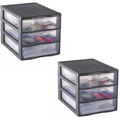 Sundis Orgamix, set van 2 grijze kunststof opbergtorens, 3 transparante laden DIN A4-papier, hoogte 25,5 cm, stapelbaar, ideaal voor het opbergen van kantoor, cursus, documenten, benodigdheden Sundis Orgamix, set van 2 grijze kunststof opbergtorens, 3 transparante laden DIN A4-papier, hoogte 25,5 cm, stapelbaar, ideaal voor het opbergen van kantoor, cursus, documenten, benodigdheden