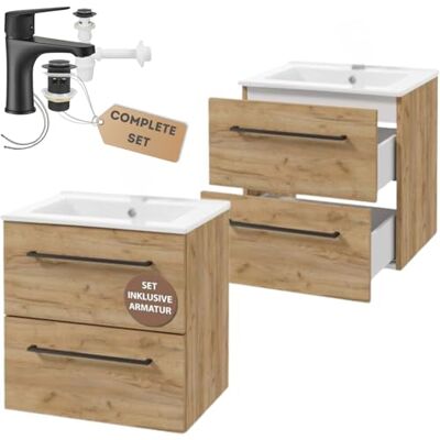 Deftrans Meuble de lavabo suspendu avec tiroirs, 50 x 50 x 46 cm, en bois, lavabo avec meuble inférieur, meuble d'évier avec évier et robinetterie Deftrans Meuble de lavabo suspendu avec tiroirs, 50 x 50 x 46 cm, en bois, lavabo avec meuble inférieur, meuble d'évier avec évier et robinetterie