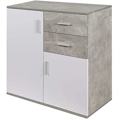 BAKAJI Buffetkast met 2 laden dubbele deur en 2 binnenplanken, multifunctionele kast keuken, badkamer, kantoor, modern design, MDF-hout, wit en grijs, cementeffect, 82 x 35 x 80 cm BAKAJI Buffetkast met 2 laden dubbele deur en 2 binnenplanken, multifunctionele kast keuken, badkamer, kantoor, modern design, MDF-hout, wit en grijs, cementeffect, 82 x 35 x 80 cm