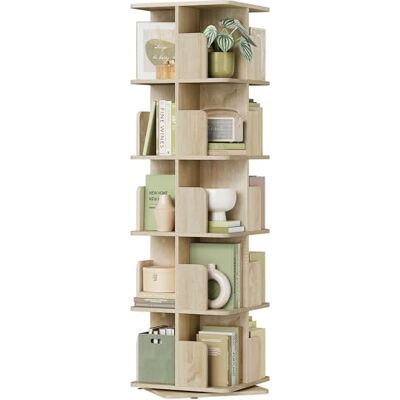 EUGAD Draaibare boekenkast, 360 graden, 5 niveaus, 20 vakken, woonkamer, kantoor, 40 x 155 x 40 cm, licht eiken EUGAD Draaibare boekenkast, 360 graden, 5 niveaus, 20 vakken, woonkamer, kantoor, 40 x 155 x 40 cm, licht eiken