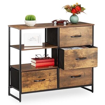 Relaxdays HBT Industrial Commode 71,5 x 84 x 32,5 cm, stof, metaal, houtlook, 4 laden, dressoir, bruin/zwart Relaxdays HBT Industrial Commode 71,5 x 84 x 32,5 cm, stof, metaal, houtlook, 4 laden, dressoir, bruin/zwart