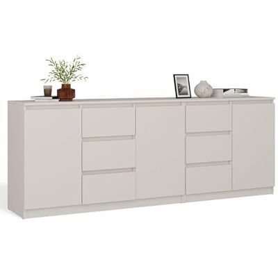 CDF Groot modern dressoir Costa 200 cm meubelset 3 deuren 6 laden zonder handgrepen commode voor woonkamer slaapkamer minimalistisch dressoir grote opbergruimte kasjmier CDF Groot modern dressoir Costa 200 cm meubelset 3 deuren 6 laden zonder handgrepen commode voor woonkamer slaapkamer minimalistisch dressoir grote opbergruimte kasjmier