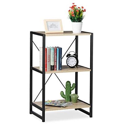 Relaxdays Staande plank, industrieel, hoog boekenrek met 3 niveaus, HLP: 80 x 50 x 35 cm, PB/metaal, bruin Relaxdays Staande plank, industrieel, hoog boekenrek met 3 niveaus, HLP: 80 x 50 x 35 cm, PB/metaal, bruin