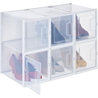 Relaxdays schoenendozen voor hoge hakken, stapelbaar, maat 42, ventilatiegaten, transparant/wit Relaxdays schoenendozen voor hoge hakken, stapelbaar, maat 42, ventilatiegaten, transparant/wit