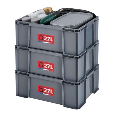 Sundis Master Box, set van 3 opbergbakken, 27 l, van gerecycled kunststof, robuust en versterkt, rechte wanden, stapelbaar en combineerbaar, ideaal voor werkplaats, doe-het-zelf of transport Sundis Master Box, set van 3 opbergbakken, 27 l, van gerecycled kunststof, robuust en versterkt, rechte wanden, stapelbaar en combineerbaar, ideaal voor werkplaats, doe-het-zelf of transport