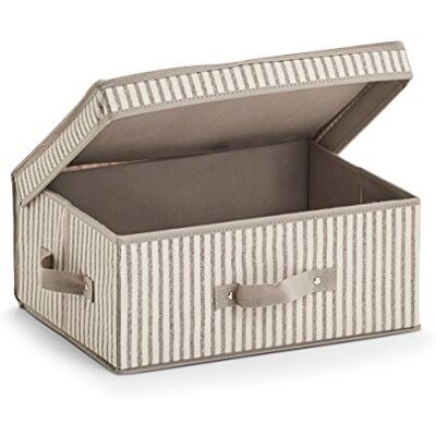 Zeller 14645 Opbergdoos met deksel, gestreept, vliesstof, beige Zeller 14645 Opbergdoos met deksel, gestreept, vliesstof, beige